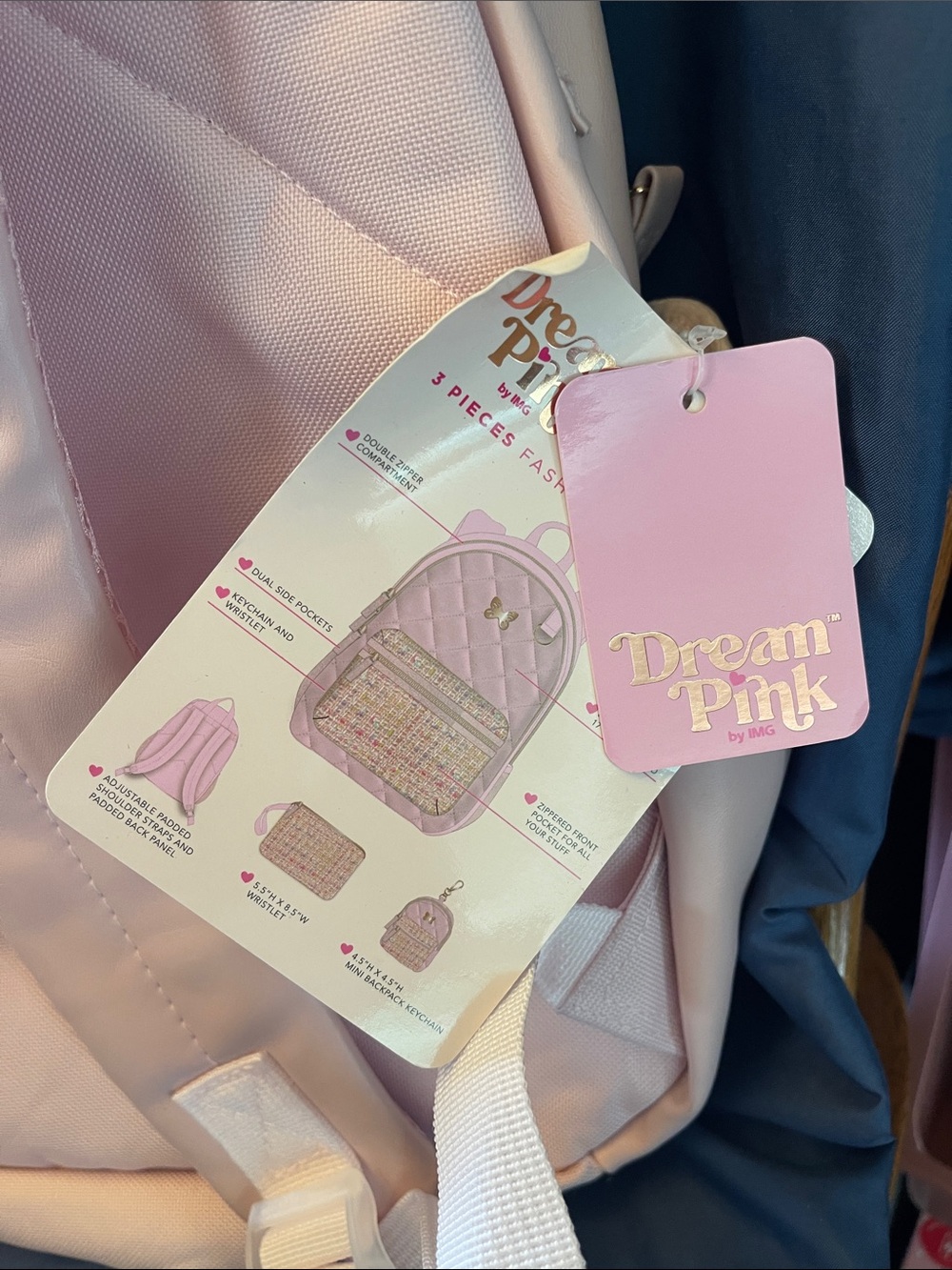 Quilted Pink Women's Backpack with Tweed Front Pocket and Gold Accents - Picture 8 of 8
